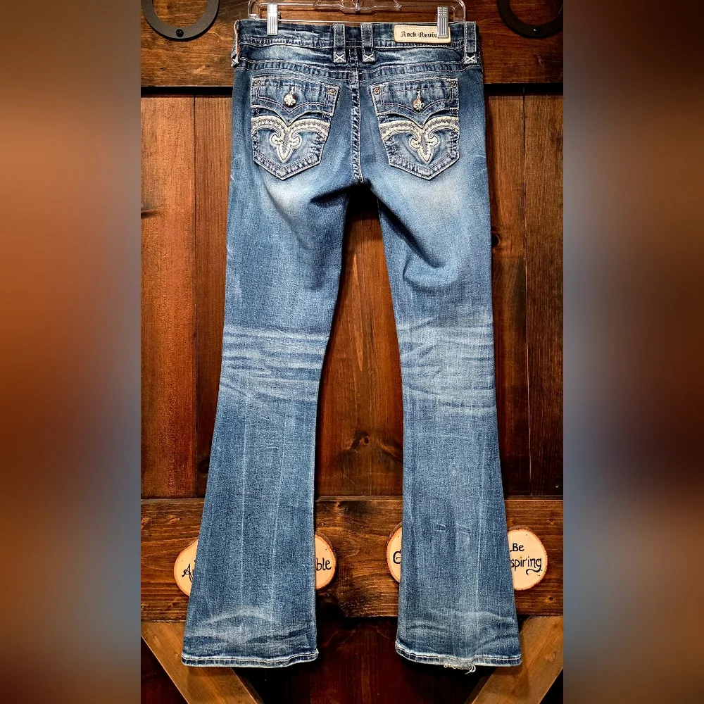 Rock Revival Distressed Blue Flare Jeans - Picture 4 of 13